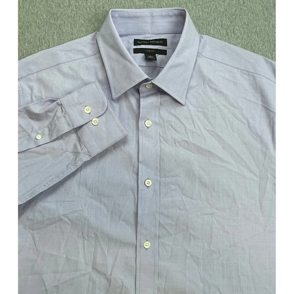 Banana Republic Shirt Mens Large Striped 100% Cotton Slim Fit Button Up Monogram